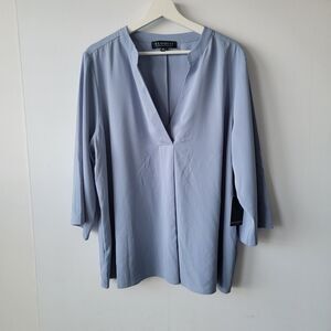 Eloquii Womens Popover tunic top size 16 light blue V-Neck 3/4 sleeve